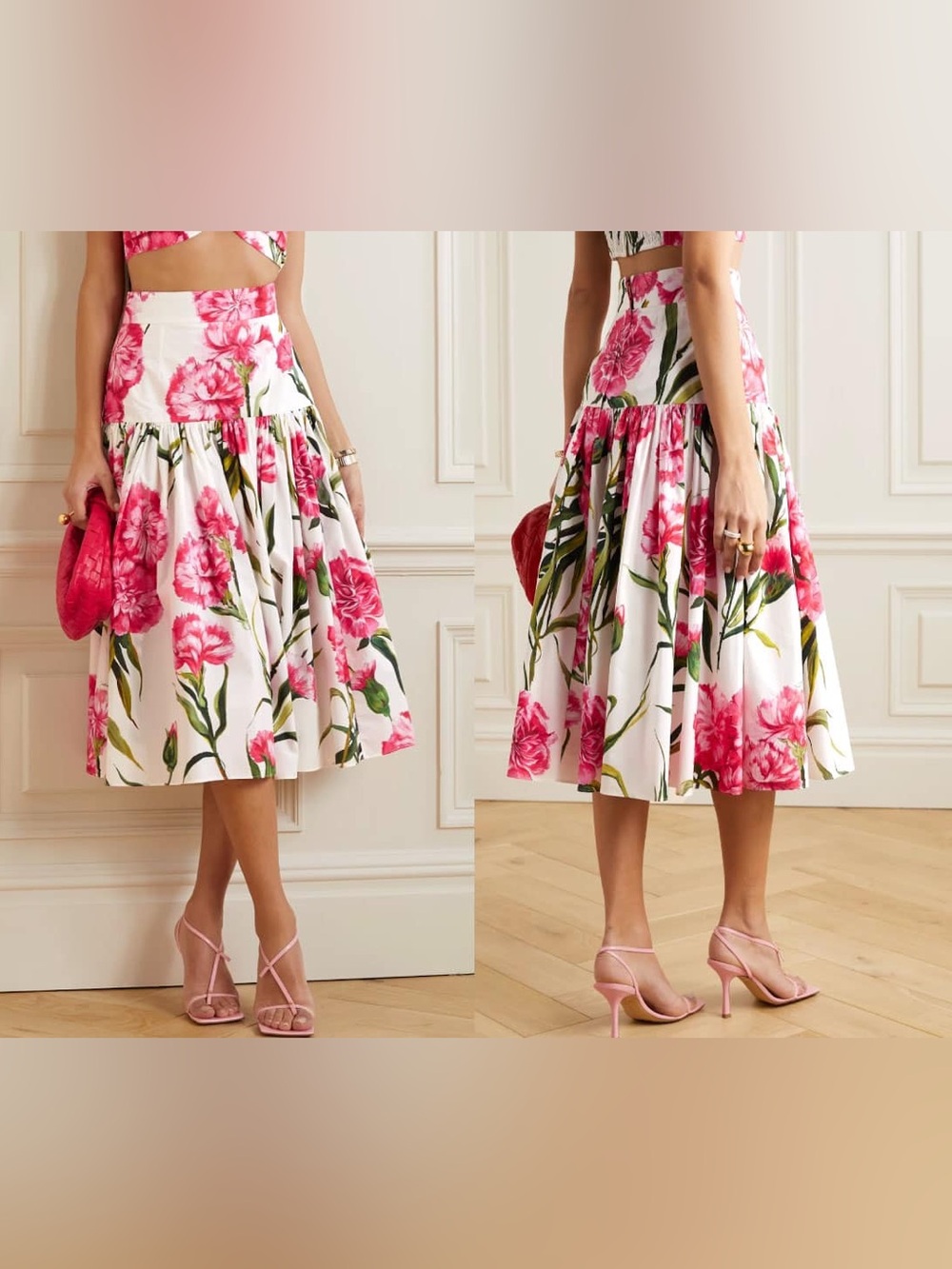 Dolce & Gabbana Women Carnation Midi Skirt Green Floral Cotton Size 38